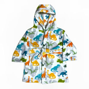 Blankets & Beyond Unisex 12 Mo Dino Dinosaur Robe Plush Hooded Tie Colorful READ